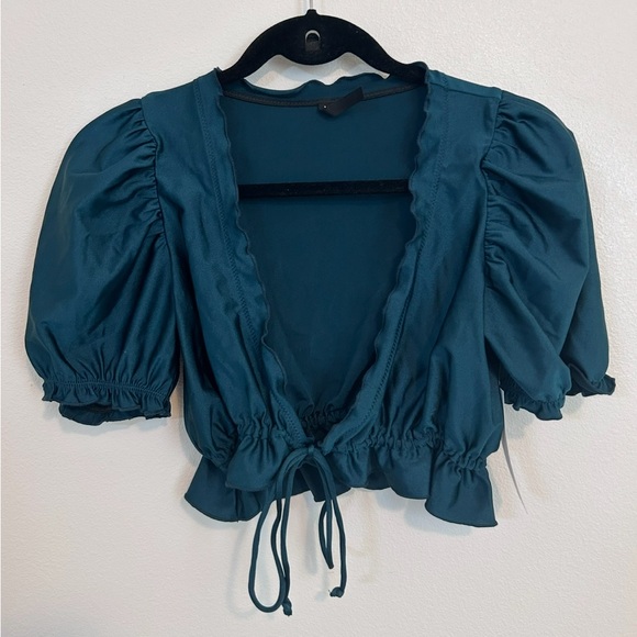 Urban Outfitters Tops - Urban Outfitters - Dark green tie front crop top